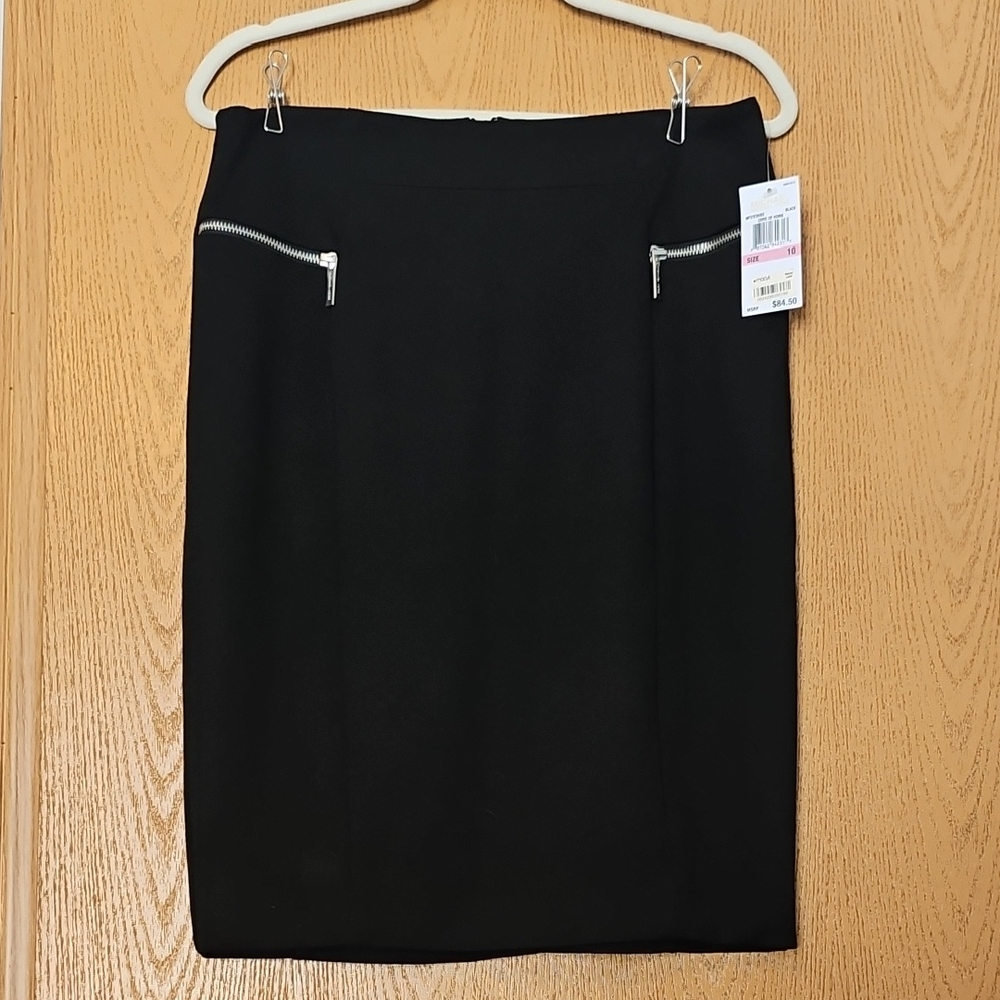 Michael Kors Black Pencil Skirt Silver Accents Zip Back 10